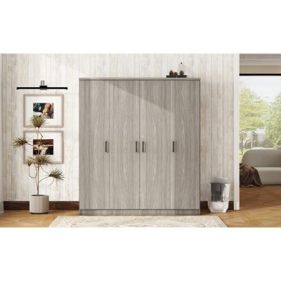 4-Door Wardrobe with 1 Drawer, Gray