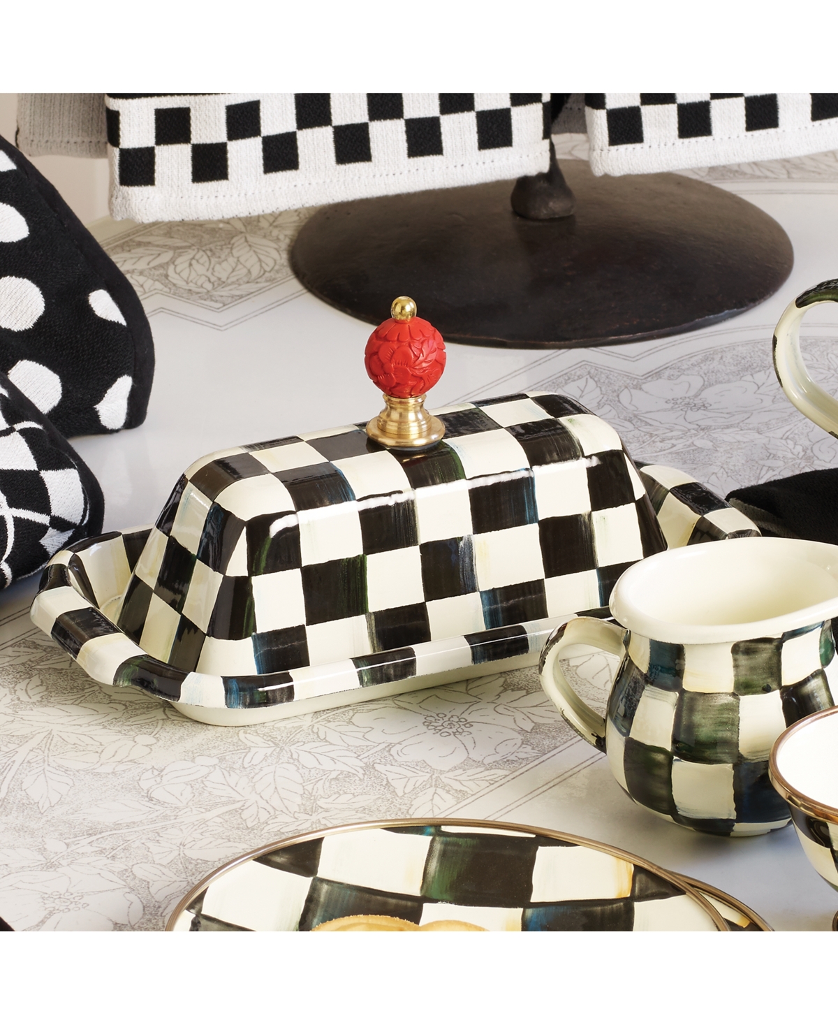 Mackenzie-childs Mackenzie Childs Courtly Check Enameled Steel Butter Box In No Color