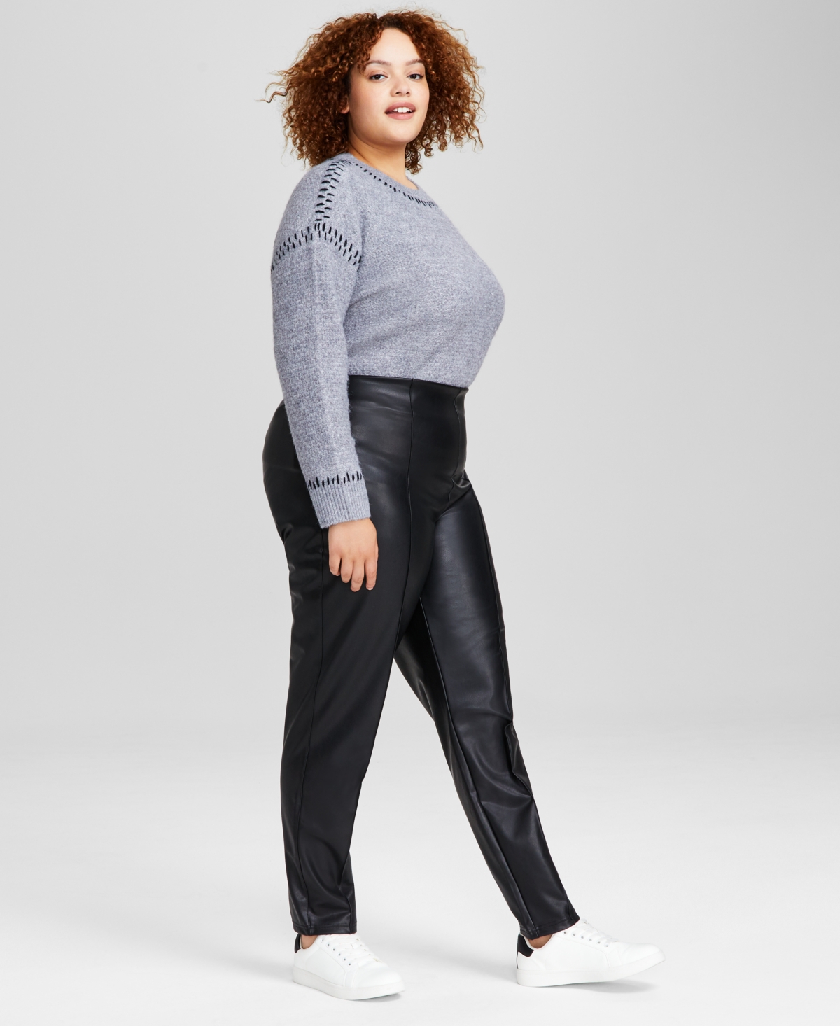 And Now This Trendy Plus Size Faux-Leather Pintucked Leggings, Created for Macy's