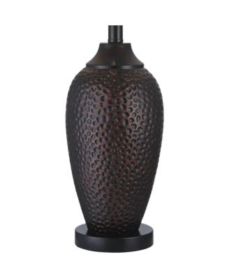 Kaly Rustic Industrial Table Lamps 25" High Set of 2 Hammered Oiled Bronze with USB Charging Port Faux Leather Drum Shade for Desk