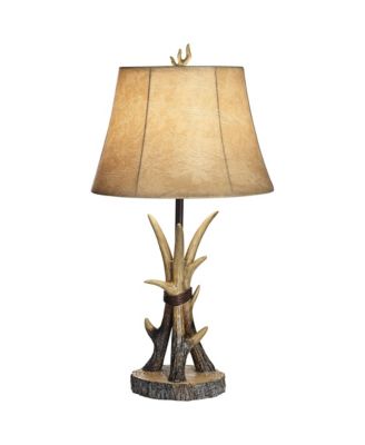 Boone Rustic Western Table Lamps 27 1/2" Tall Set of 2 Natural Antler with USB Charging Port Bell Shade for Bedroom Living Room Office