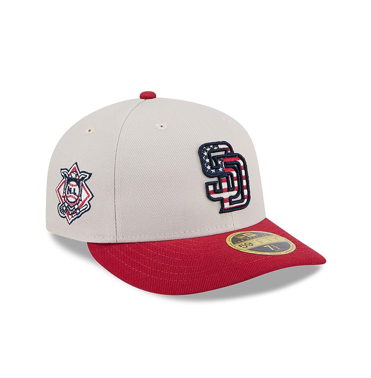 Мужская кепка New Era Red San Diego Padres 2024 Fourth of July Low Profile 59FIFTY Fitted Hat — фото 1