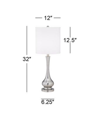 Modern Buffet Table Lamp 32" Tall Brushed Nickel Metal Gourd White Fabric Cylinder Shade for Living Room House Dining Entryway