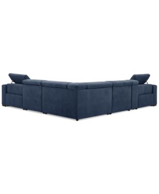 Nevio 6-Pc. Fabric Power Headrest L-Shaped Sectional and Console with 2 Power Motion Chairs