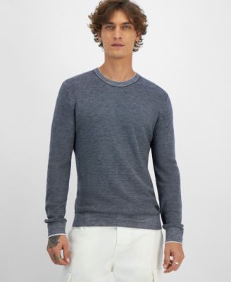 GUESS Men s Earle Relaxed Fit Long Sleeve Stitched Crewneck Sweater Macy s