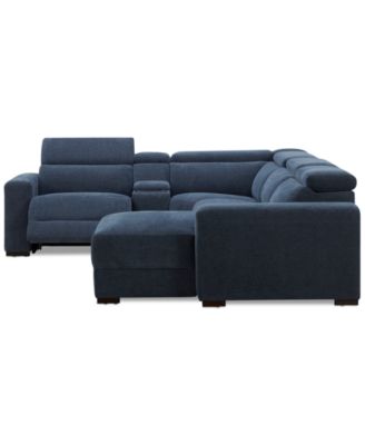 Nevio 5-Pc. Fabric Power Headrest Sectional and Chaise with 1 Power Motion Chair