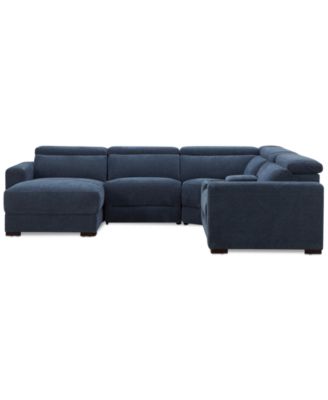 Nevio 5-Pc. Fabric Power Headrest Sectional and Chaise with 2 Power Motion Chairs