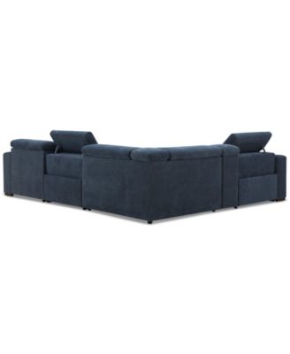 Nevio 5-Pc. Fabric Power Headrest Sectional and Chaise with 2 Power Motion Chairs