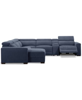 Nevio 6-Pc. Fabric Power Headrest Sectional with Chaise & Console and 1 Power Motion Chair