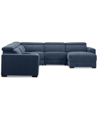 Nevio 6-Pc. Fabric Power Headrest Sectional with Chaise & Console and 1 Power Motion Chair