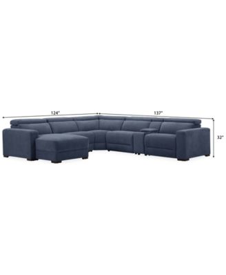 Nevio 6-Pc. Fabric Power Headrest Sectional with Chaise & Console and 2 Power Motion Chairs
