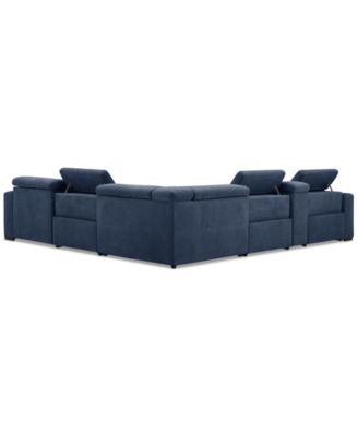 Nevio 6-Pc. Fabric Power Headrest Sectional with Chaise & Console and 3 Power Motion Chairs