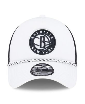 Men's White/Black Brooklyn Nets Court Sport Foam A-Frame 9FORTY Adjustable Trucker Hat