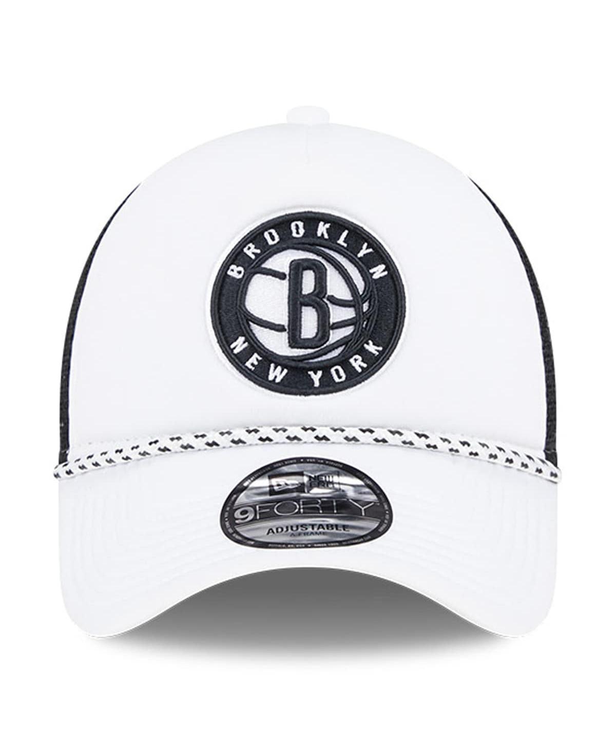 New Era Men's White/black Brooklyn Nets Court Sport Foam A-frame 9forty Adjustable Trucker Hat In White,black