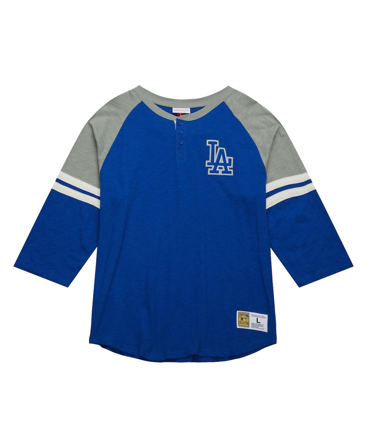Mitchell & Ness Men's Royal Los Angeles Dodgers Cooperstown Collection Legendary Raglan Slub Henley 3/4-sleeve T-shi In Royal