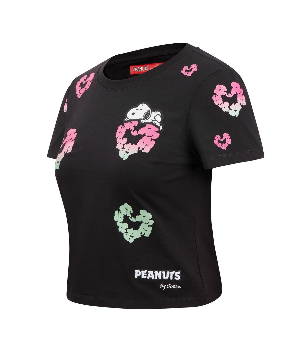 FREEZE MAX WOMEN'S SNOOPY BLACK PEANUTS SWEET HEART BABY DOLL CROPPED T-SHIRT 