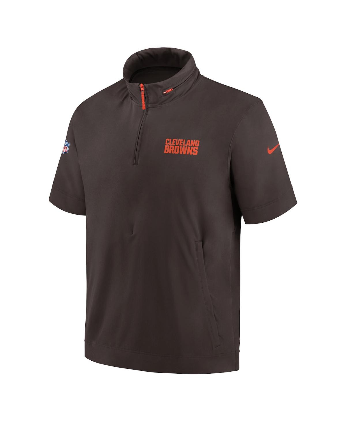 Nike Men'sCleveland Browns 2024 Sideline Coach Short Sleeve Half-Zip Hoodie Jacket - Brown, Orange