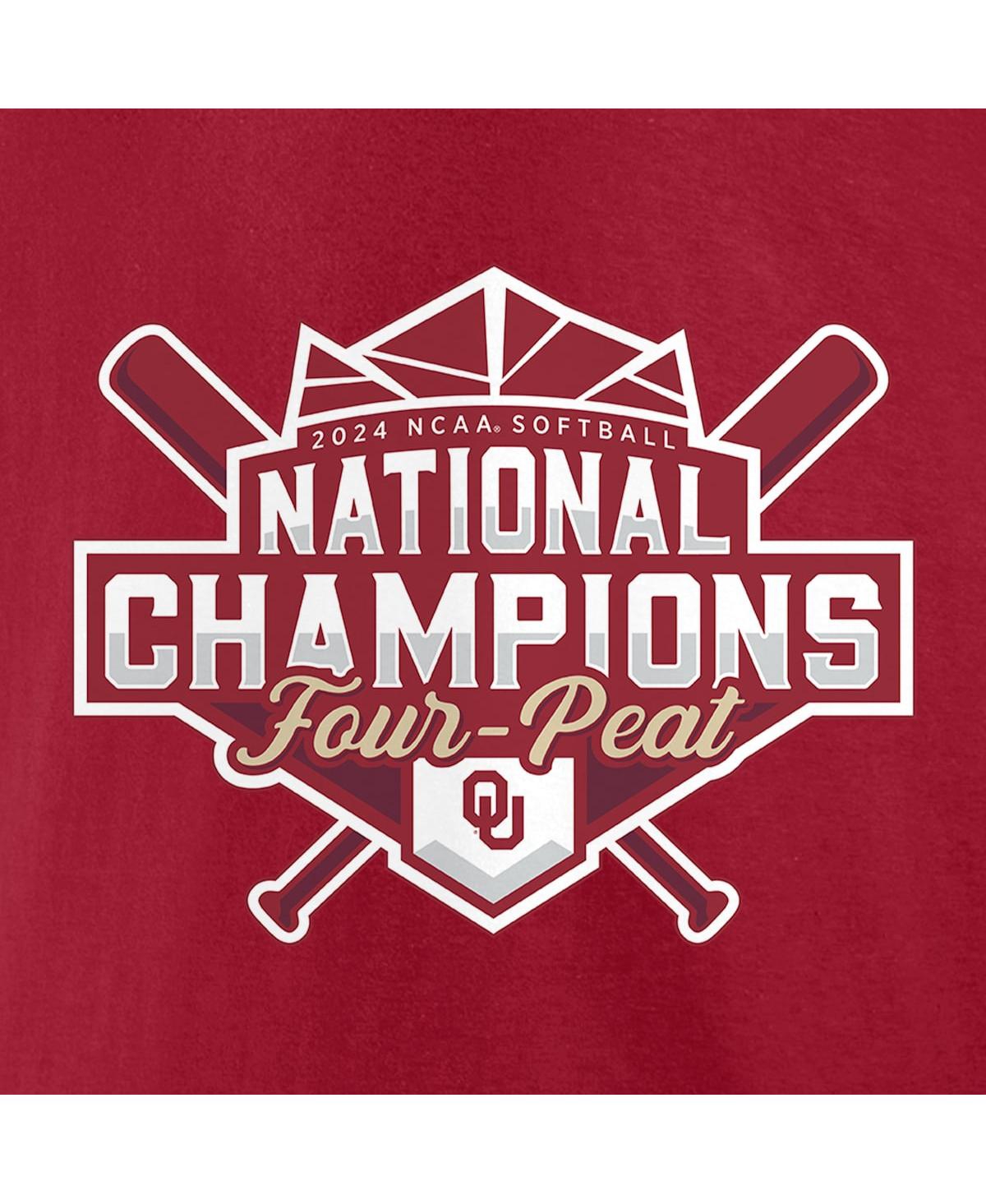 Fanatics Men's and Women'sOklahoma Sooners Four-Peat Ncaa Softball Women's College World Series Champions Logo T-Shirt - Crimson