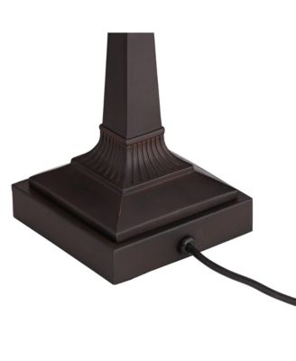 Traditional Piano Banker Desk Table Lamp 17" High with AC Power Outlet Bronze Floral Art Glass Bedroom Office