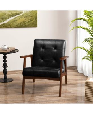 Mid Century Accent Chair Tufted Reading Armchair Solid Rubber Wood
