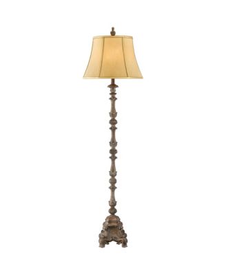 Rustic Floor Lamp 62" Tall French Faux Wood Antique Candlestick Beige Silk Bell Shade for Living Room Reading Bedroom Office