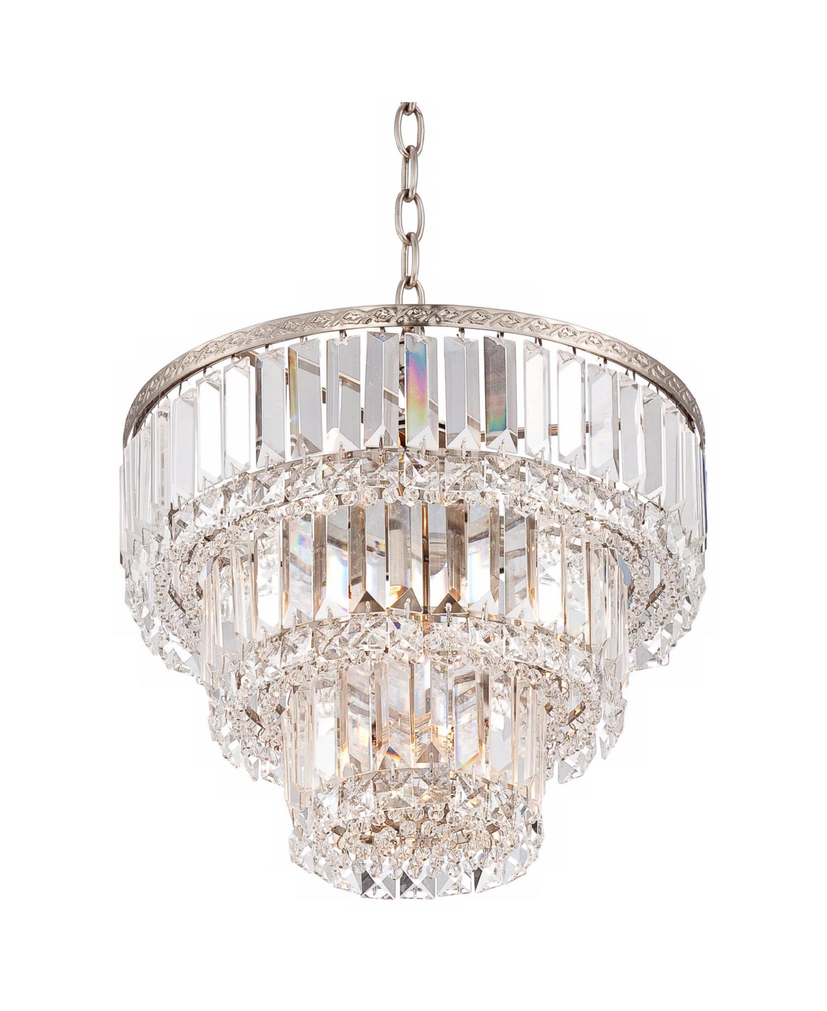 Vienna Full Spectrum Magnificence Satin Nickel Chandelier 14 1/4" Wide Industrial Three Tier Crystal 7-Light Fixture for Dining Room House Foyer Entry