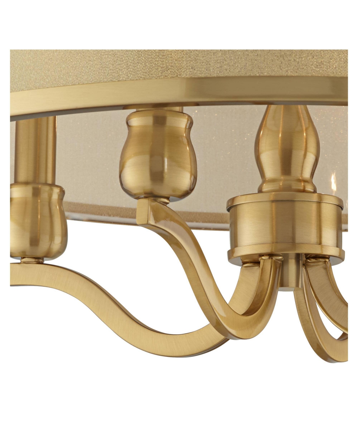 Possini Euro Design Nor Vintage-like Ceiling Light Semi Flush-Mount Fixture Wide Warm Antique Brass 4-Light SoftOrganza Drum Shade for Bedro