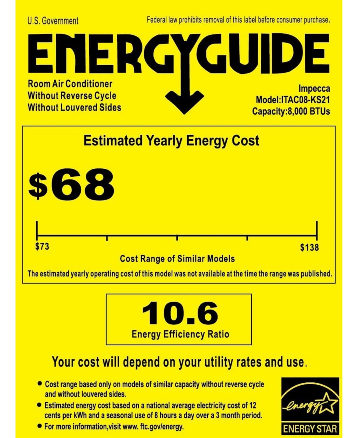 Impecca 8,000 Btu Electronic Through The Wall Air Conditioner with Remote Control
