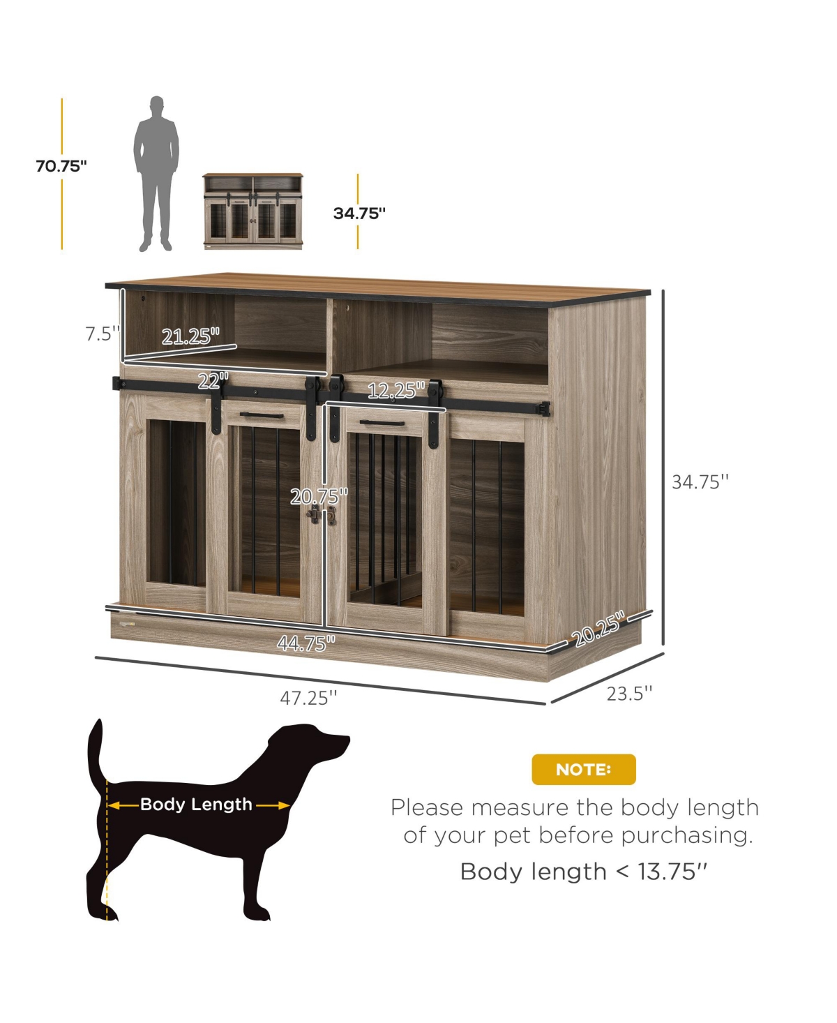 Streamdale Furniture Versatile Dog Crate Table 2-in-1 Furniture with Removable Divider, Open Shelves, and Sliding Doors
