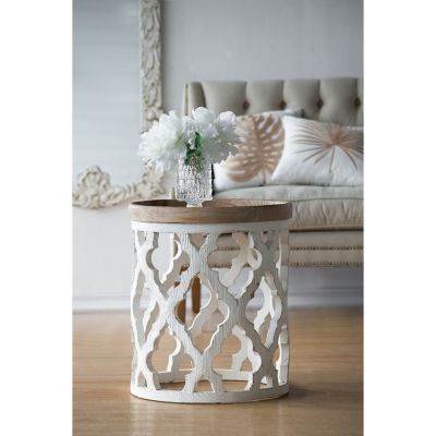  23" Large Distressed White Side Table