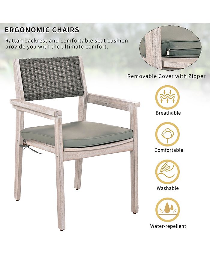 Simplie Fun Acacia Wood Outdoor Patio Dining Set with Cushioned Chairs ...