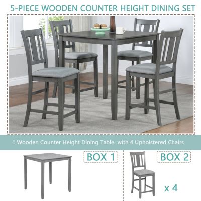 Elegant 5-Piece Solid Wood Counter Height Dining Table and Chair Set
