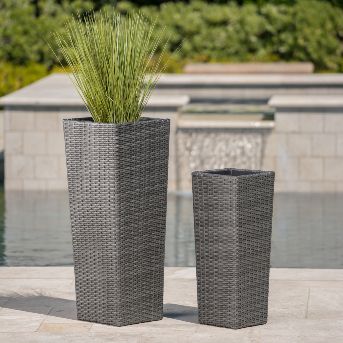 Streamdale Wicker & Iron Patio Planter Set - Elegant Herb & Flower Pots