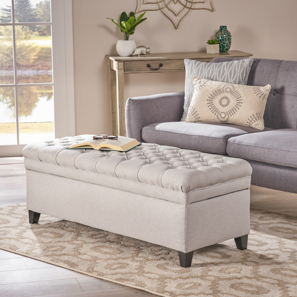 Streamdale Furniture Juliana Light Gray Storage Ottoman for Living Room (50" D x 20.5" W x 18.3" H)