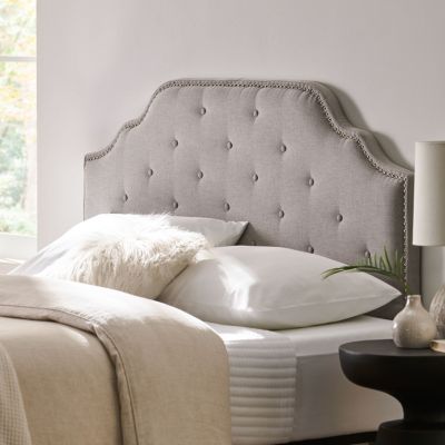 Contemporary Upholstered Button Tufted Headboard with Nailhead Accents