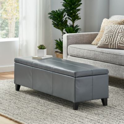 upholstered design with hidden storage is offered as a stylish storage ottoman