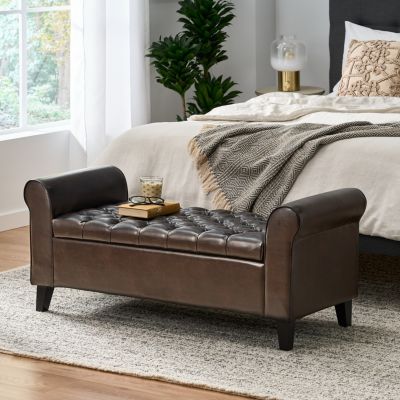 Streamdale Contemporary Diamond Tufted Storage Ottoman with Rolled Arms