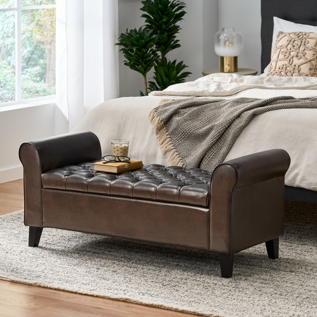 Streamdale Furniture Contemporary Diamond Tufted Storage Ottoman with Rolled Arms