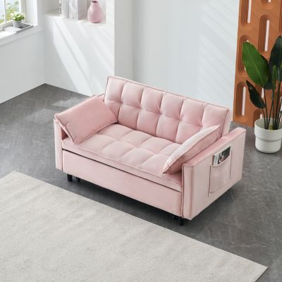 Sofa Bed with 2 Pillows, 55 Inch - Beige, Black, Pink, or Gray