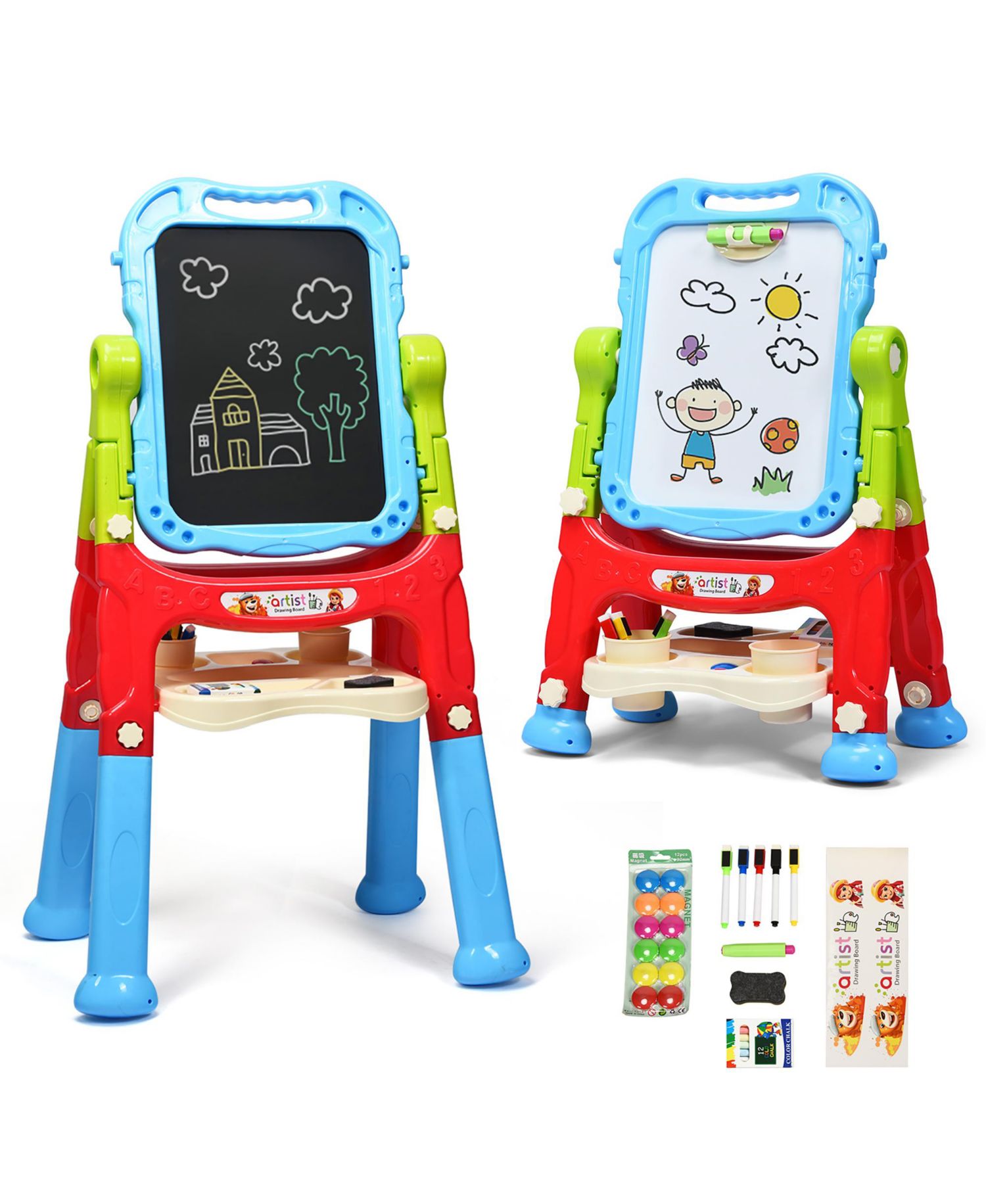 Height Adjustable Double-Sided Magnetic Kids Art Easel