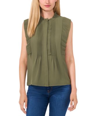 CeCe - Women's Pleat-Detail Pintuck Cap-Sleeve Blouse