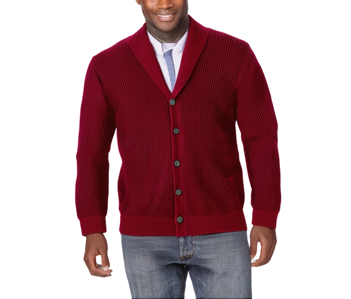 KingSize Big & Tall Shaker Knit Shawl-Collar Cardigan Sweater