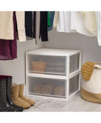 USA 2 Pack 47 Qt. Extra-Large Stackable Storage Drawer Plastic Drawer Organizer with Clear Doors, for Pantry Bedroom Closet Kitchen Under-Sink Home and Office De-Clutter Shoes and Crafts, White