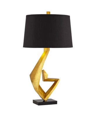 Zeus Modern Mid Century Table Lamp 28 1/2" Tall Sculptural Gold Leaf Metal Black Drum Shade Bedroom Living Room Bedside Nightstand