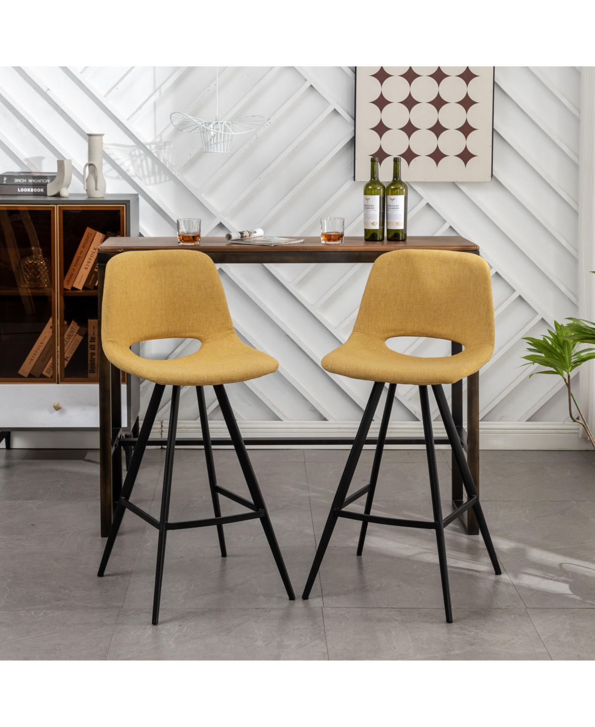Streamdale Furniture Fabric Kitchen 28.25" Counter Height Stools, Set of 2, Yellow