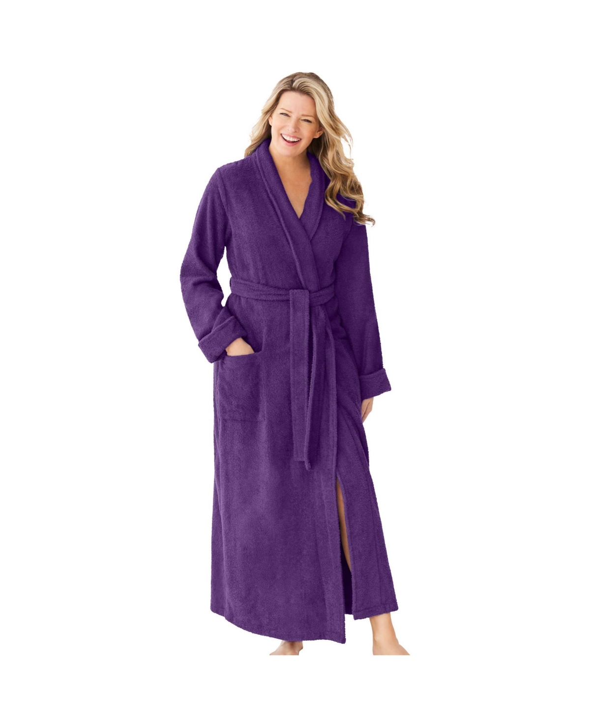 Plus Size Long Terry Robe - Pink stripe