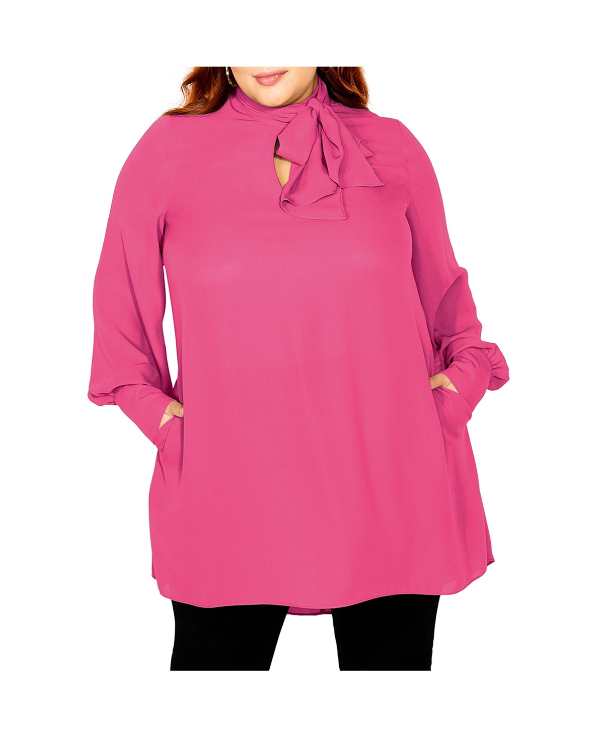 City Chic Women's Neck Tie Tunic Top