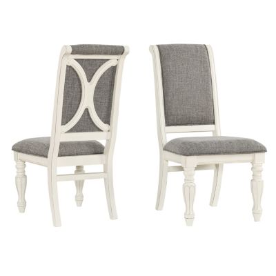 Antique White Solid Wood Upholstered Dining Chairs, Set of 2