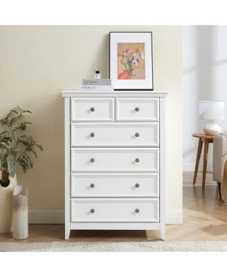 Modern Wooden Dresser with 6 Spacious Drawers and Metal Handles
