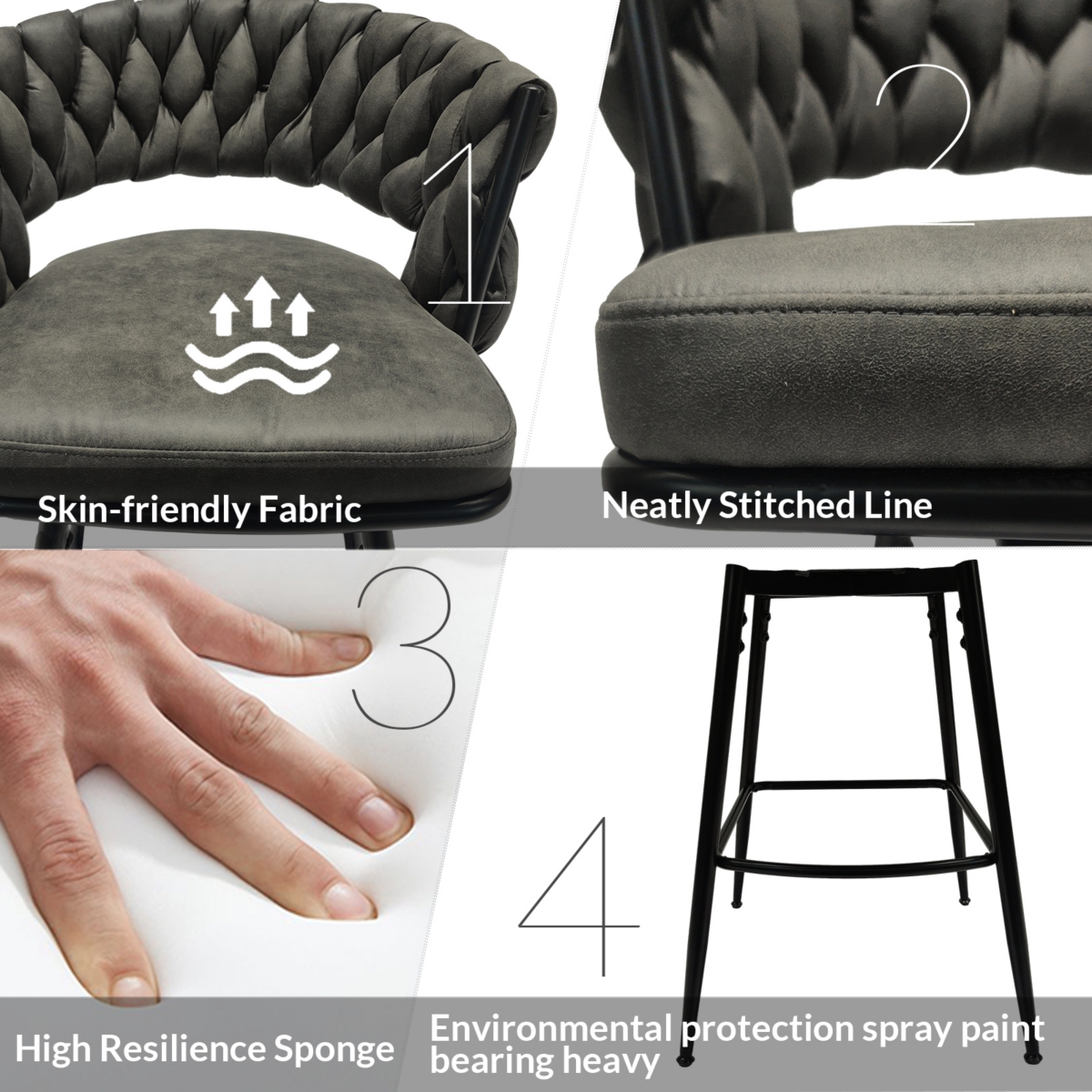 Simplie Fun Luxurious Swivel Bar Stools Woven Backrest, Soft Leather